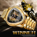Fashion Top Brand Triangle Men's Automatic Mechanical Hollow Luxury Golden Full Stainless Steel Men's Wrist Watches
