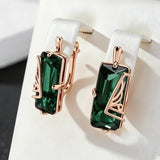 14K Gold Filled Green Square AAA Zircon Crystals Long Drop Earrings Vintage Jewellery
