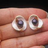 Beautiful Wave Design Multicolour Real Pearls Gold Colour Silver Stud Earrings