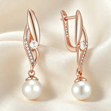 14K Gold Filled Geometric AAA Zircon Diamonds Long Pearl Glossy Drop Earrings