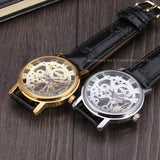 Famous Brand Transparent Luxury Gold Case Casual Design Brown Leather Strap Mechanical Skeleton Watches