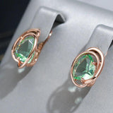 Trendy Geometric Light Green Zircon Crystal 14K Rolled Rose Gold Drop Earrings For Women