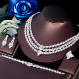 New Famous Brand 4PCS Shiny White AAA+ Zircon Diamonds 3 Layers Luxury Bridal Wedding Jewellery Set For Women - The Jewellery Supermarket