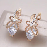 Fashion 14K Filled Rose Gold Cute Bow Drop Earrings with White AAA Zircon Crystals - Quality Jewellery