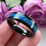 New Beveled White/Blue Carbon Fiber Inlay Fashion 6/8mm Comfort Fit Tungsten Carbide Wedding Rings for Men and Women - The Jewellery Supermarket