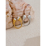 18K Gold Plated Imitation Pearls Stainless Steel Geometric Cast Charm Trendy Ring