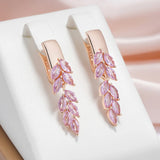 14 Karat Filled Gold Vintage Pink AAA Zircon Crystals Leaf Luxury Dangle Earrings For Women