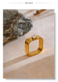 18K Smooth Stainless Steel AAA Zirconia Diamonds Round Square Delicate Trendy Ring