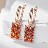14 Karat Gold Filled Shiny Red AAA Zircon Crystals Square Drop Elegant Earrings For Women