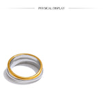 18K Gold Plated Statement Stainless Steel Metal Double Color Geometric Casting Ring