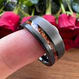 Offset Groove With Real Wood Inlay 6MM 8MM Black Tungsten Wedding Men Women Rings
