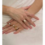 18K Gold Plated Stainless Steel Stylish Unique Design Pearls Geometric Adjustable Ring