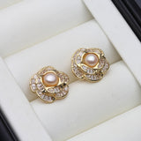 Dainty Small Freshwater Pearl AAA Zircon Diamonds Stud 925 Silver Earrings