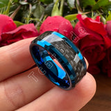 Carbon Fiber Inlay Beveled Polished Classic 8MM Men Women Tungsten Carbide Rings