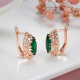 14 Karat Rolled Gold Red Green Horse Eye AAA Zircon Crystal Vintage Earrings For Women