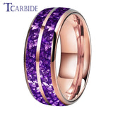 Purple Crystal Stone Inlay Domed Polished 6mm 8mm Tungsten Wedding Men Women Rings