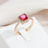 Delightful 14K Rolled Gold AAA Zircon Red Crystal Solitaire Ring Classic Jewellery