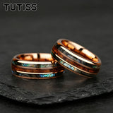 Whiskey Barrel Abalone Shell Inlaid With Rose Gold Polished Edge Tungsten Wedding