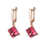 14 Karat Gold Filled Luxury Cube Design Red AAA Zircon Crystals Long Drop Earrings