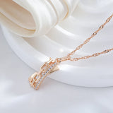 14K Rolled Gold Fashion Hollow Chain Inlay AAA Zircon Diamonds Geometric Pendant Necklace