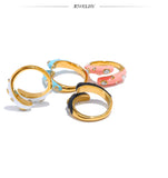 18K Gold Plated Multicolour Enamel AAA Zircon Diamonds Stainless Steel Adjustable Ring