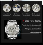 Luxury Men's Stainless Steel Quartz Wristwatch Waterproof Moon Phase Classic Trendy Multifunctional Watch For Men