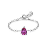 Fashion Silver 12 Month Birthday AAAA Lab Created Diamond Adjustable Chain Rings