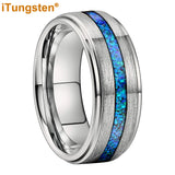 New Deer Antler Opal Stepped Special Brushed Finish Tungsten Ring for Men Women