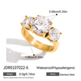 18K Gold Plated Stainless Steel Geometric Fashion Ring With Zircon Crystals Charm Jewellery