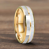 Dome Double Groove Inlaid With White Opal Stone Mother Of Pearl Shell Tungsten Rings