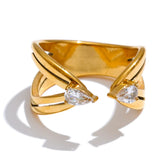 18K Gold Plated Delicate Stainless Steel AAA Zirconia Diamonds Layered Hollow Geometric Ring