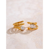 14K Gold Plated AAA Shiny Cubic Zirconia Diamond Snake Geometric Golden Ring