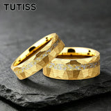 6/8mm Hammered Offset Groove Inlaid Moonstone Gold Foil Tungsten Carbide Rings