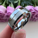 Beveled Grooved Finish 6MM 8MM Classic 100% Pure Tungsten Carbide Wedding Rings