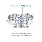 Amazing 1/2/3/5CT Asscher Cut VVS1 D Colour Moissanite Diamond Silver Solitaire Ring