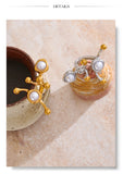 18K Gold Plated Stainless Steel Stylish Unique Design Pearls Geometric Adjustable Ring