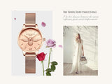 Elegant Luxury 3D Engraved Bee Dial Ladies Watch Rose Gold Plated 31mm Classic Casual Dress Watch with Bracelet Set