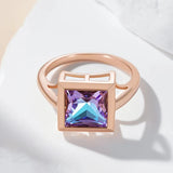 14K Rolled Gold Vintage Design Square Gradient AAA Zircon Crystal Hollow Glossy Ring
