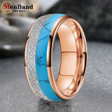White Meteorite Block-like Turquoise Inlay 6/8MM Tungsten Rings for Men And Women