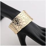 New Gold Colour Embossed Round Shape Wide Statement Bangle Cuff Bracelet for Women - Fashion Jewellery - The Jewellery Supermarket