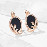 14 Karat Gold Filled Retro Oval Black Stone Women's Earrings Ethnic Jewellery