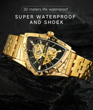 New Designer Luxury Triangle Skeleton Automatic Movement Business Gold Stainless Steel Mechanical Fashion Watches