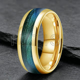 Dome High Polished Inlaid Gunmetal-Green Flow Sand 6mm 8mm Tungsten Carbide Rings