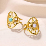 New In Classic Gold Colour Vintage Cute Sun Stainless Steel Natural Stone Hollow Rings For Women - The Jewellery Supermarket