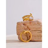14K Gold Plated AAA Shiny Cubic Zirconia Diamond Snake Geometric Golden Ring