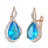 Luxury Flash Blue Drop 14K Rolled Rose Gold AAA Zircon Crystal Micro Wax Setting Earrings - Daily Fine Jewellery