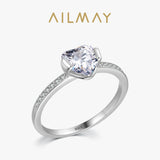 Forever Love Dazzling Shiny Heart AAAA Lab Created Diamond Silver Ring
