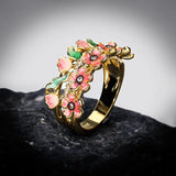 Creative Elegant Flower Gold Colour Handmade Enamel Flower 925 Silver Ring