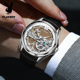 Luxury Brand New Fashion Original Skeleton Leather Strap Automatic Mechanical Wrist Watches for Men