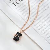 14K Rooled Gold Black Square AAA Zircon Crystal High Quali tyLong Pendant And Necklace